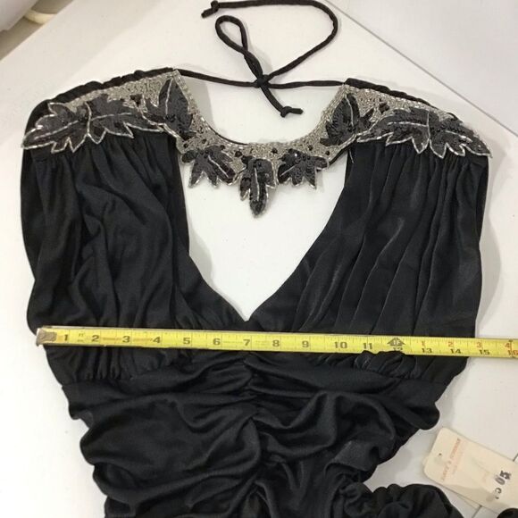 Dave & Johnny Black Dress Vintage 80s Ruched Bodycon Sequin Midi New Size 9/10 - Picture 13 of 16